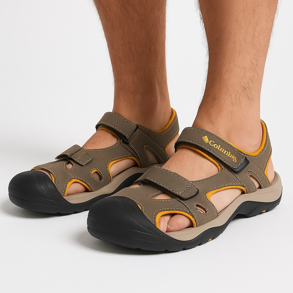 Columbia Watu Men’s Sport Sandals Brown Yellow Adjustable Hiking Shoes Size 8